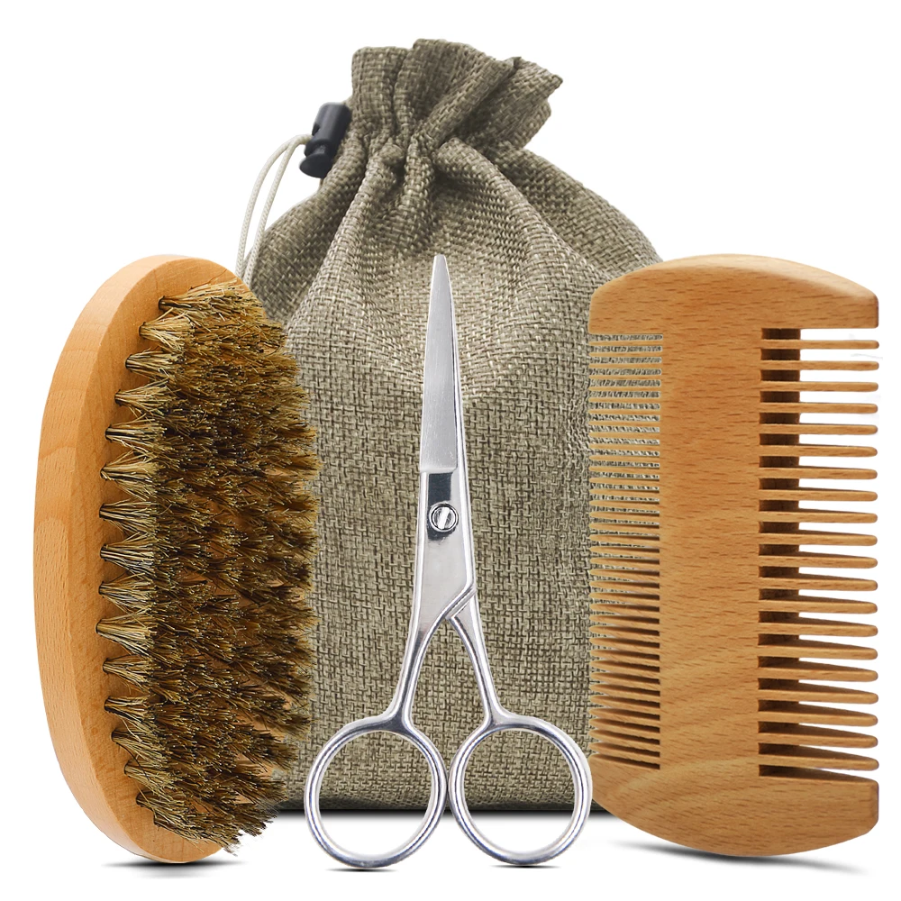 Spazzola per raddrizzatore vendita calda pettine per barba Logo personalizzato baffi spazzola per barba pettine per barba in legno Kit per toelettatura da uomo