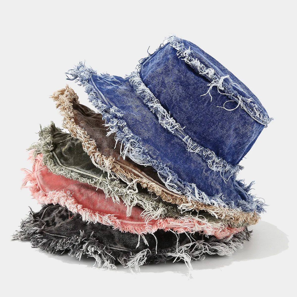 Distressed Denim Bucket Hat Return Gewaschene Jeans Party Hat Wind dichte Outdoor Raw Edges Bucket Hat Wide Brim Fisherman Cap