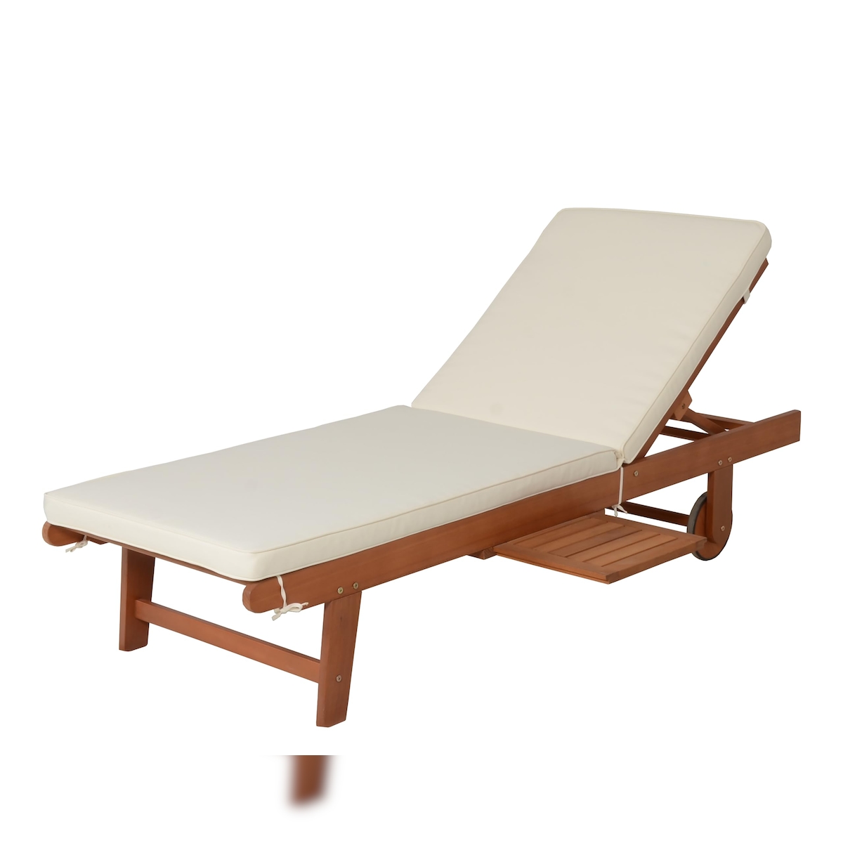 DELUKE Sonnenliege SANO Verstellbar mit Auflage Beige Eukalyptus Gartenliege mit Rollen Relaxliege Wetterfest Image