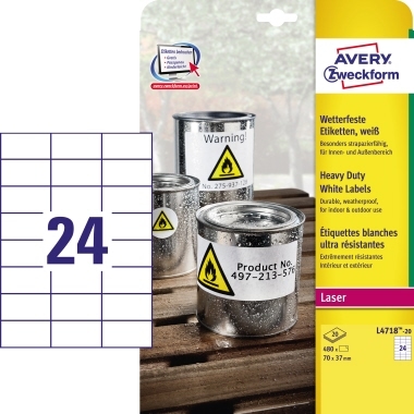 Avery Zweckform Etikett L4718-20 70x37mm ws 480 St./Pack. Image