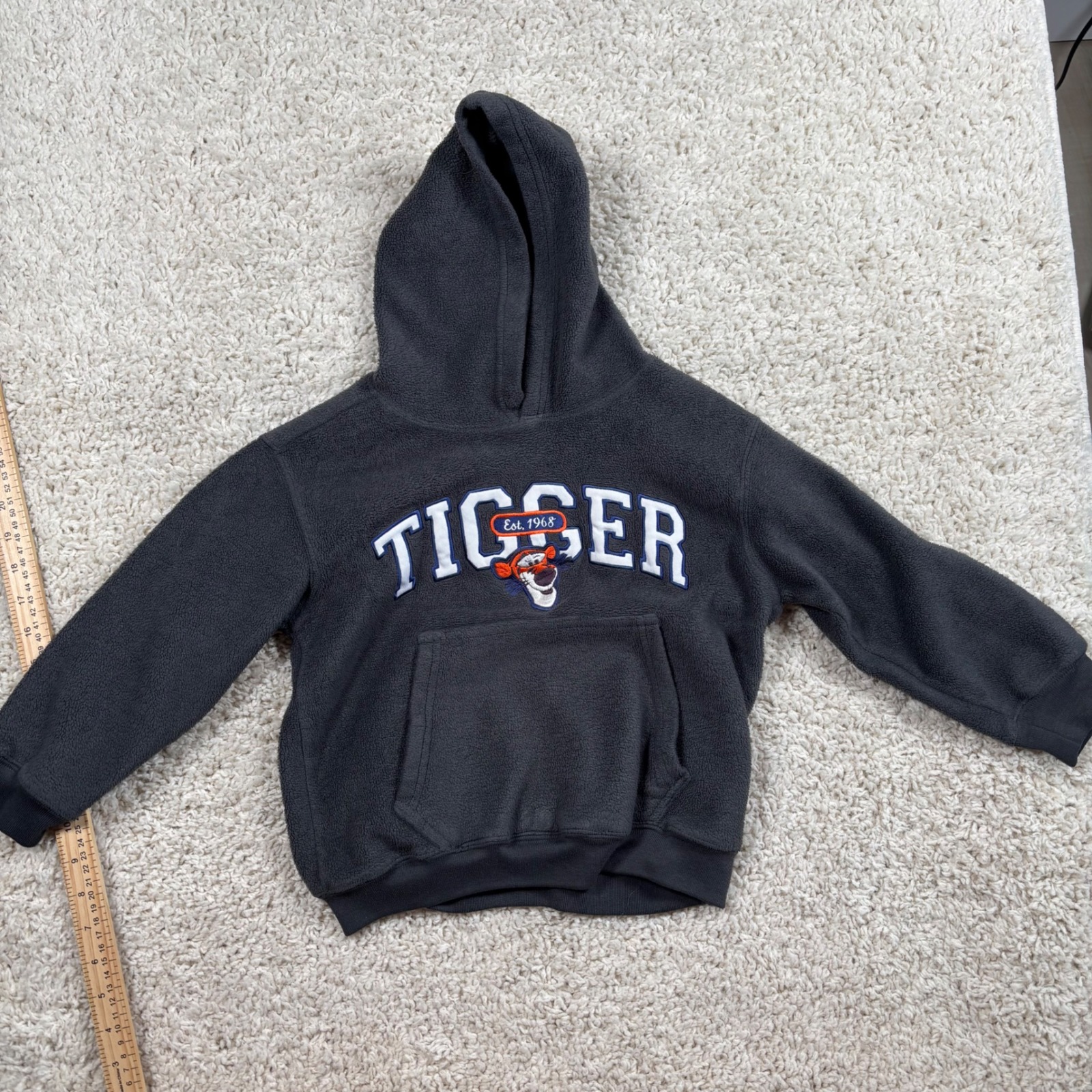 Disney Shirts & Tops | Disney Tigger Fleece Hoodie Kid Size 6/7 Charcoal Grey Good Embroidered Pullover | Color: Gray | Size: 7g