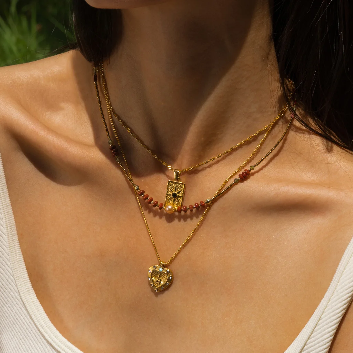 Gioielli moda donna oro 18k in acciaio inox Non appannato turchese amore cuore ciondolo ciondolo ciondolo catena collana per donna