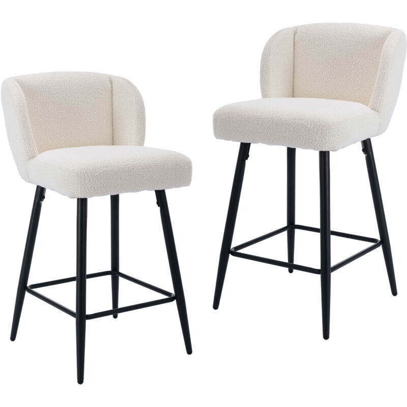 Sgabelli Bar, Set Di 2 Sgabelli Da Bar Moderni Sgabelli Cucina In Pelliccia Sintetica Sgabelli Alti Con Gambe In Metallo Per Cucina Bancone,wahson, Bianco