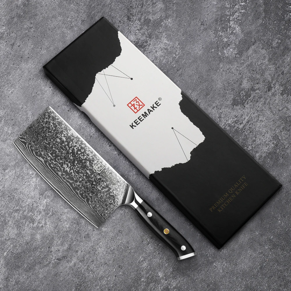 KEEMAKE Coltello da cucina in acciaio damasco da 7 pollici 67 strati VG10 10 10 cr15comov in fibra di vetro mannaia stile
