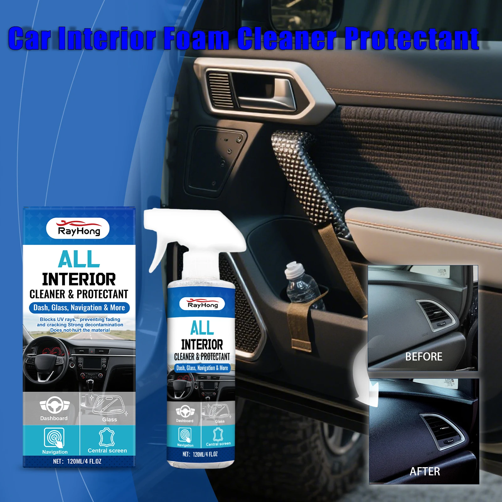 Auto Innen Schaum Reiniger Spray Auto Kunststoff Gummi Flecken Entfernung Zurück Zu Schwarz Glanz Auto Reinigung Leder Sofa Reinigung Spray Image