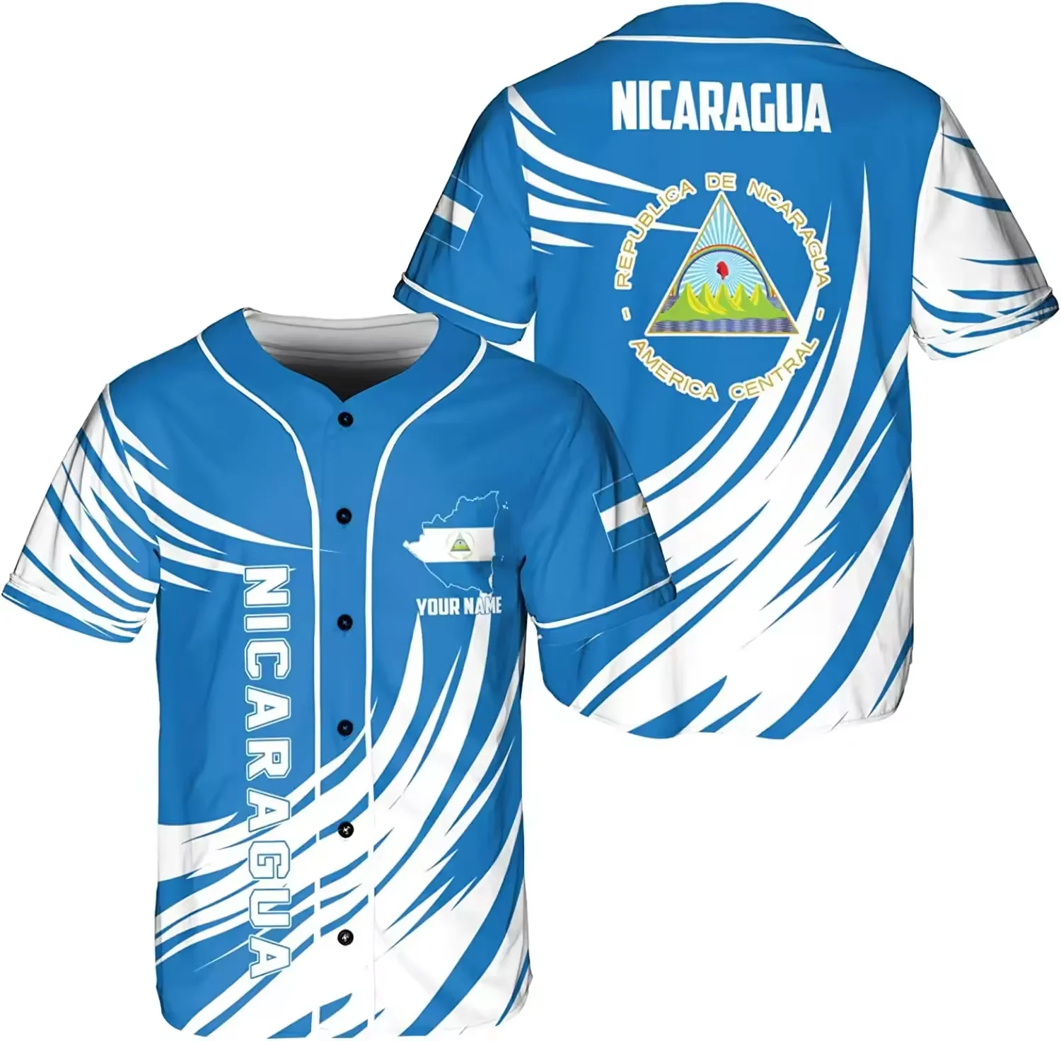 Maglietta da Baseball per Uomo Top Streetwear a Maniche Corte Maglia Personalizzata con Stampa 3D della Bandiera Nicaragua Comoda Maglia da Baseball