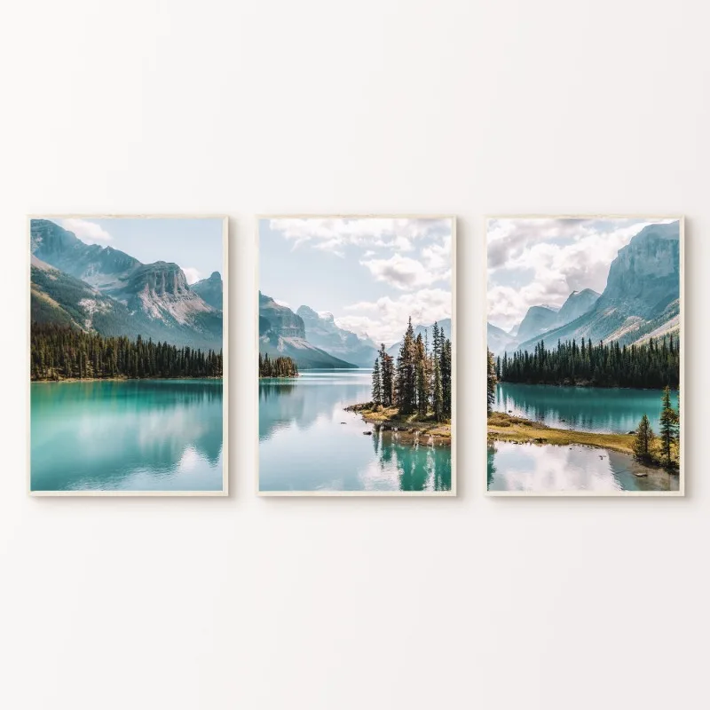 Kanada Bergsee Poster Malerische Wald Landschaft Split Natur Fotografie Wand Kunst Leinwand Malerei Poster für Home Decor