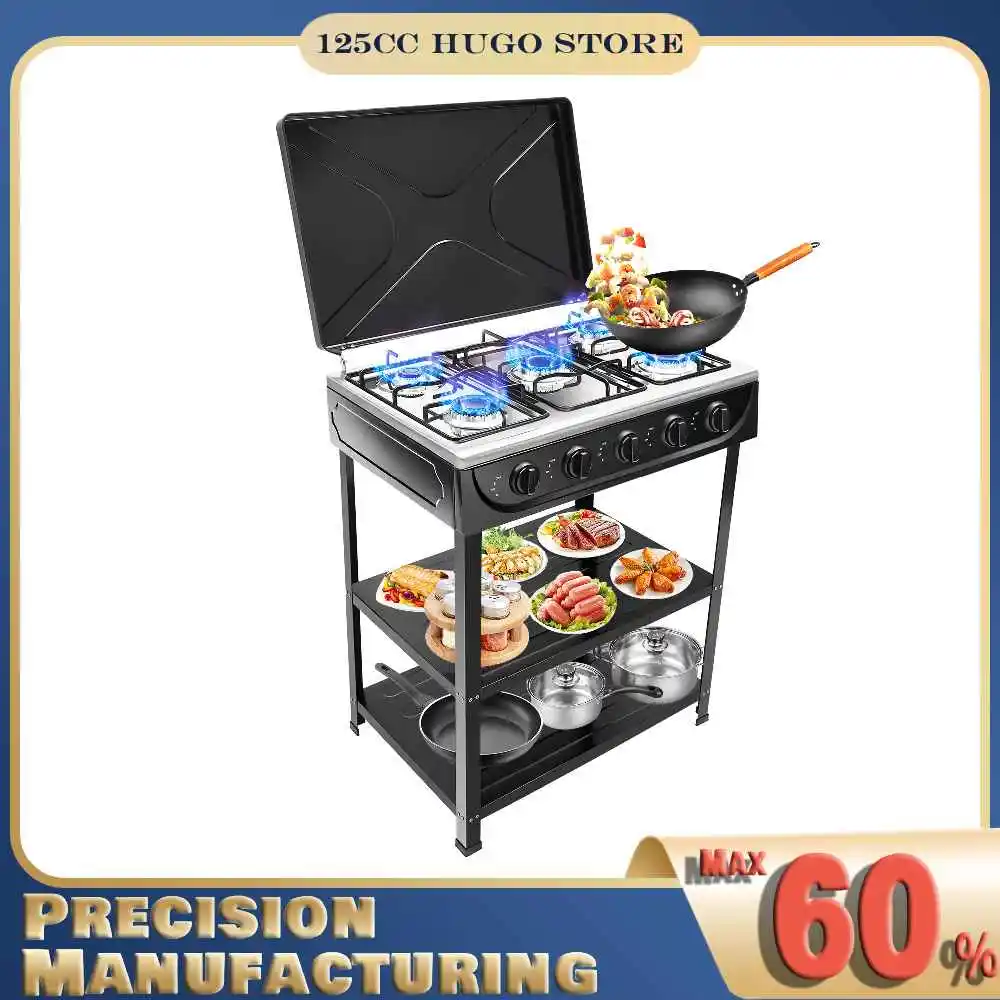 Erdgas-Herd mit 5 Brennern, NG/LPG Gaskochfeld 2,5KW*5 Tragbarer Freistehender Erdgaskocher Image