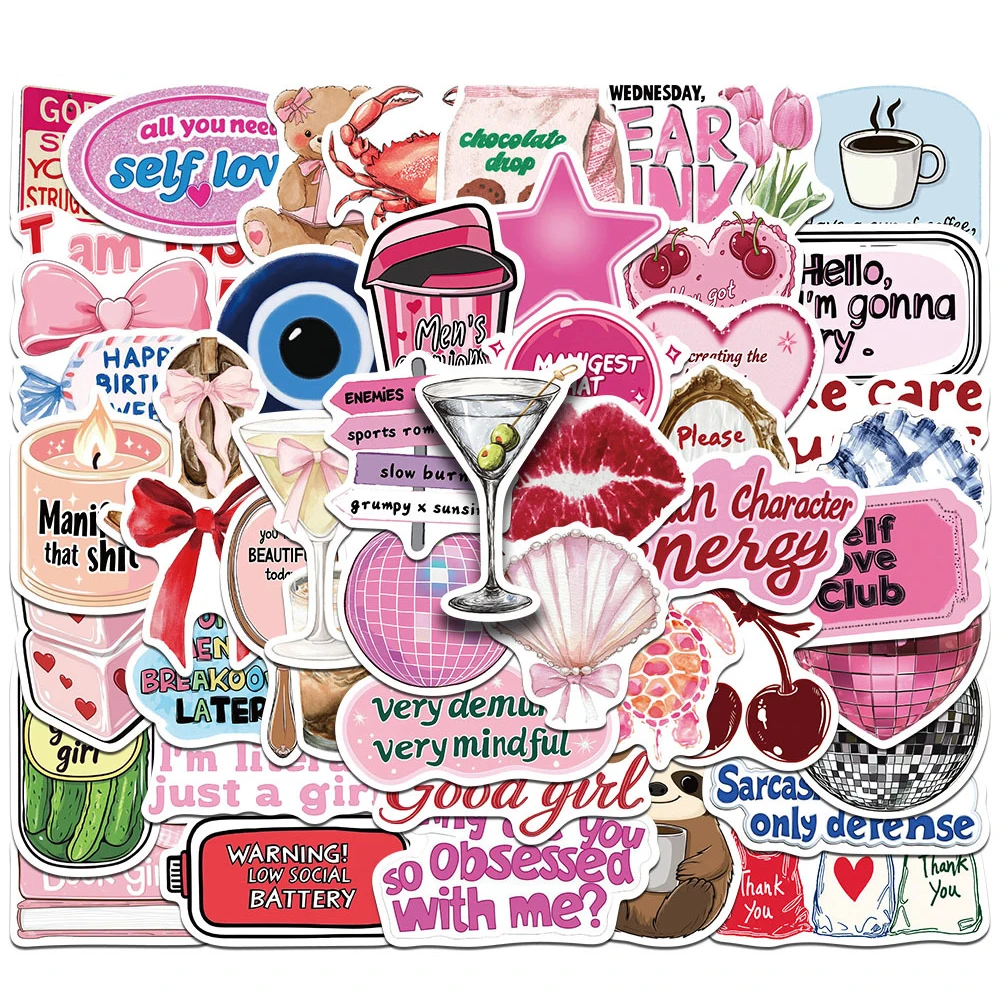 10/30/50 Stück Niedliche Y2K Rosa Inspirierende Mädchen Ästhetische Aufkleber DIY Skateboard Laptop Scrapbook Kawaii Wasserfeste Sticker-Aufkleber Image