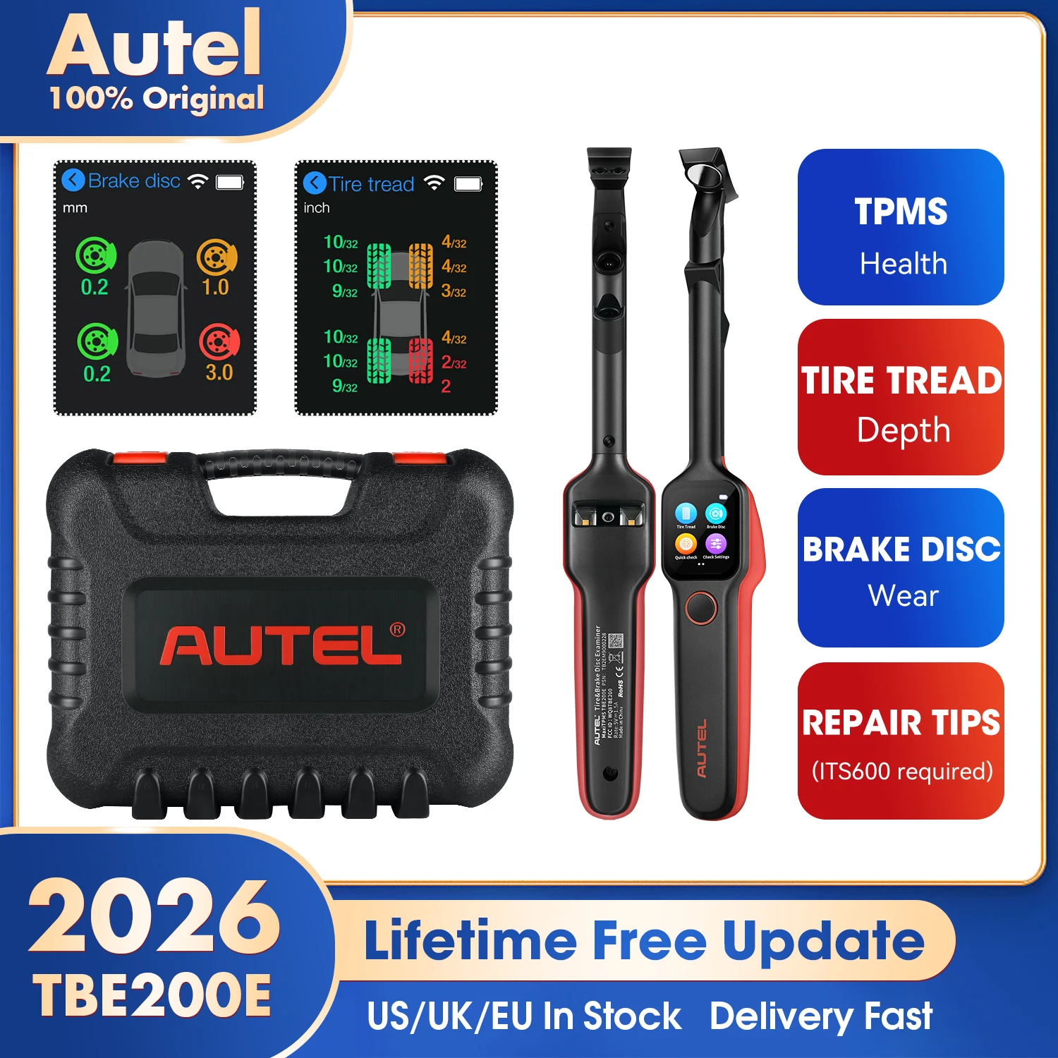 Autel MaxiTPMS TBE200E Reifenprofil-Laserdetektor Bremsscheiben-Verschleiß-Diagnosegerät Kompatibel mit ITS600 Image