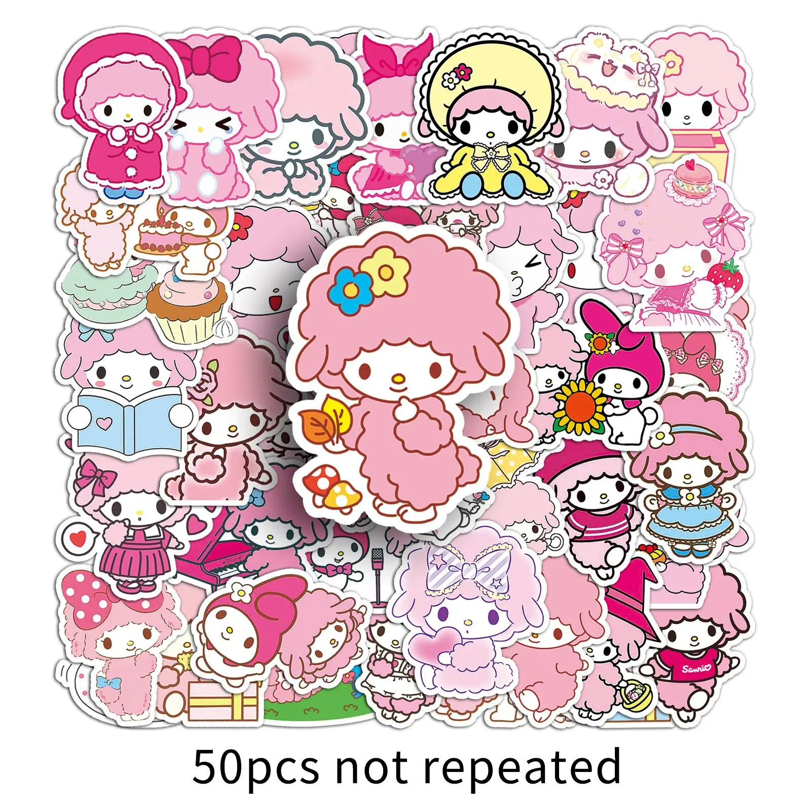 50 Stück Sanrio-Aufkleber, niedliche Cartoon-Sticker zum Dekorieren von Handyhüllen, doppelseitig klebende Aufkleber Image