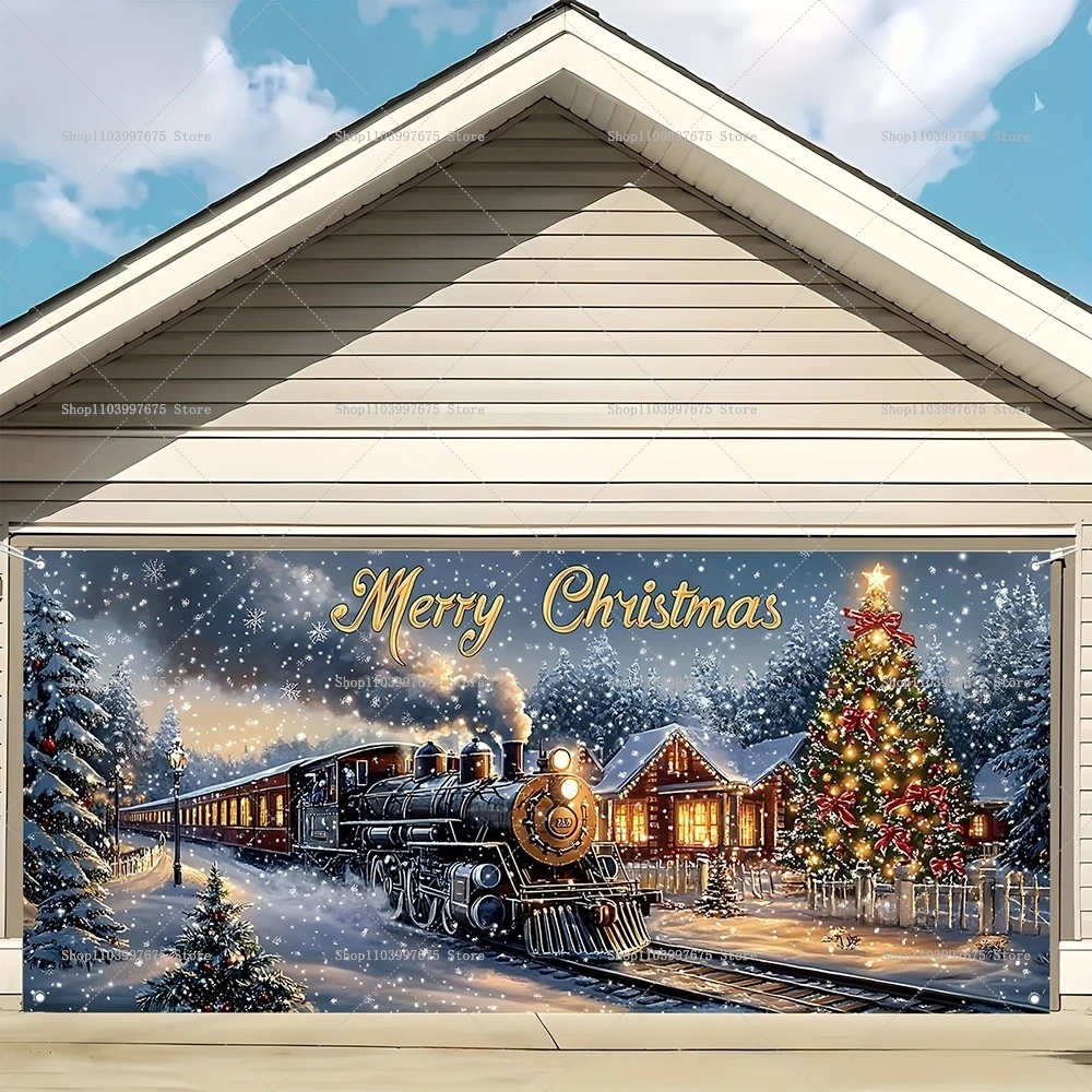 Winter Weihnachten Zug Garage Tür Banner Weihnachten Party Dekorationen Fotografie Hintergrund Outdoor Wände Veranstaltungen Hintergrund Requisiten Image