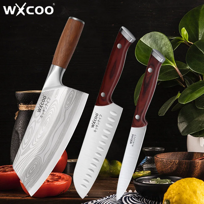 Home Kitchen Knife Multi Purpose 7inch Japanese Knife Ergonomic Wood Handle for Cutting Vegetables Fruits Knife Kitchen Supplies