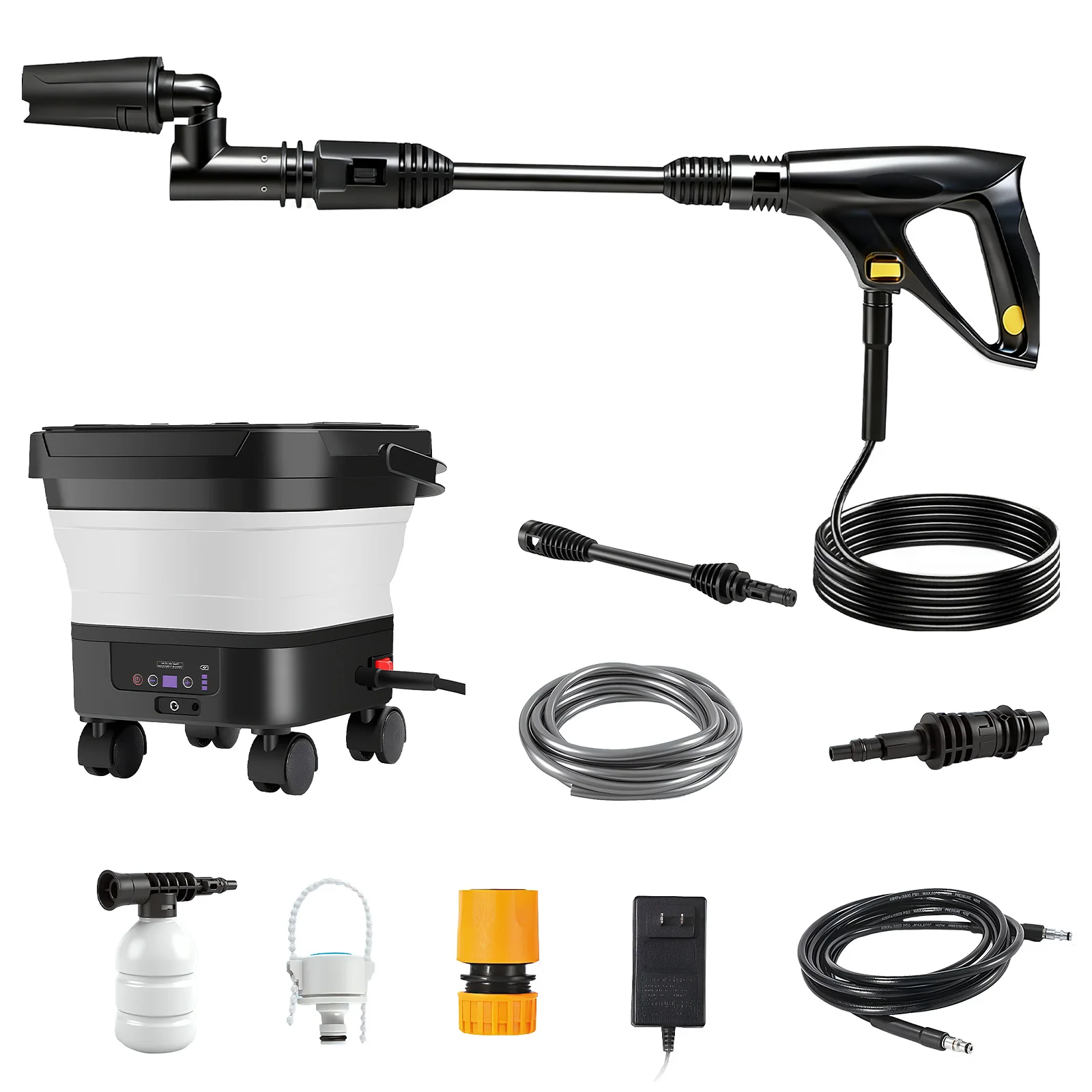 Hochdruck-Autowaschpistole 6-in-1 Elektrische Gartenreinigungspistole mit 13L Tragbarem Outdoor-Autowaschwassertank Image