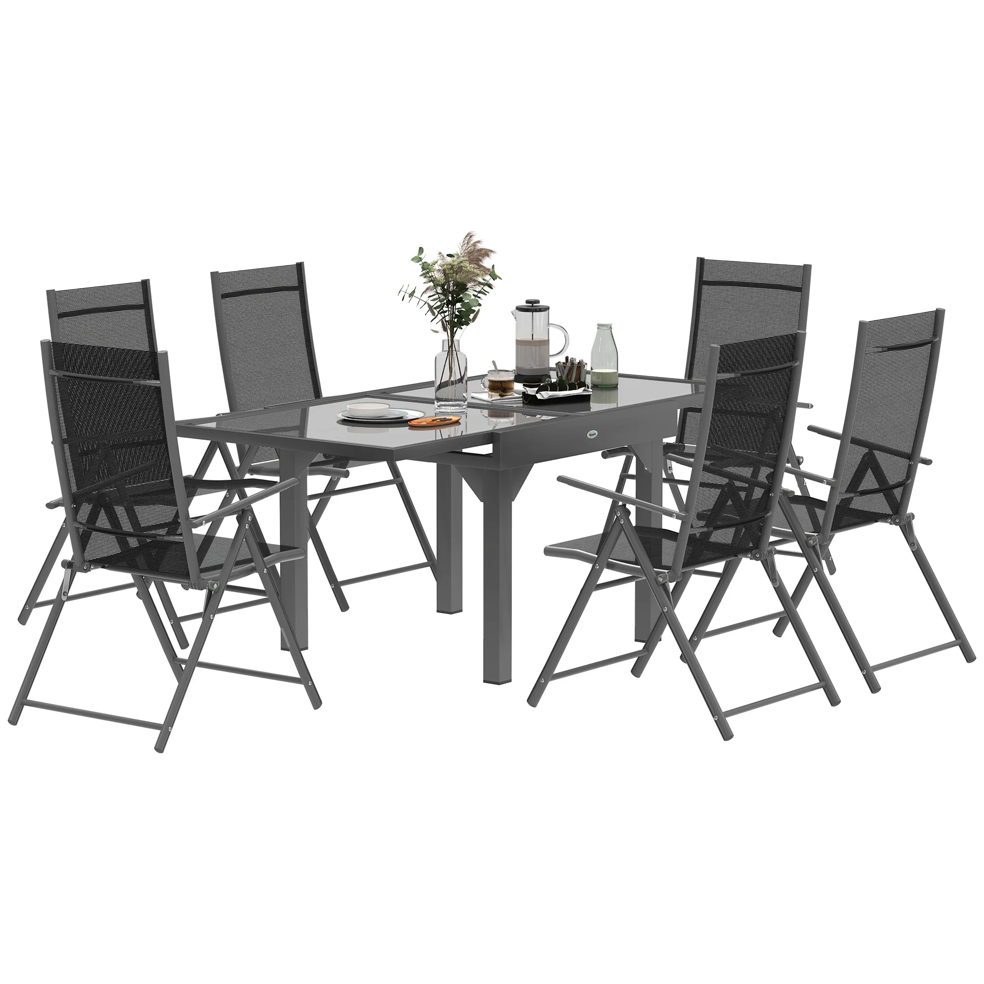 Outsunny 7 Piece Outdoor Dining Set with Extendable Table and 6 Folding Chairs, Garden Furniture Outdoor Conversation Set