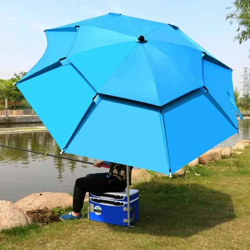 2,2 M Doppel-Schicht Falten Sonnenschirm Angelrute Regenschirm Outdoor Camping Strand Sonnenschirm Winddicht Regenschirm Schatten Angeln werkzeuge