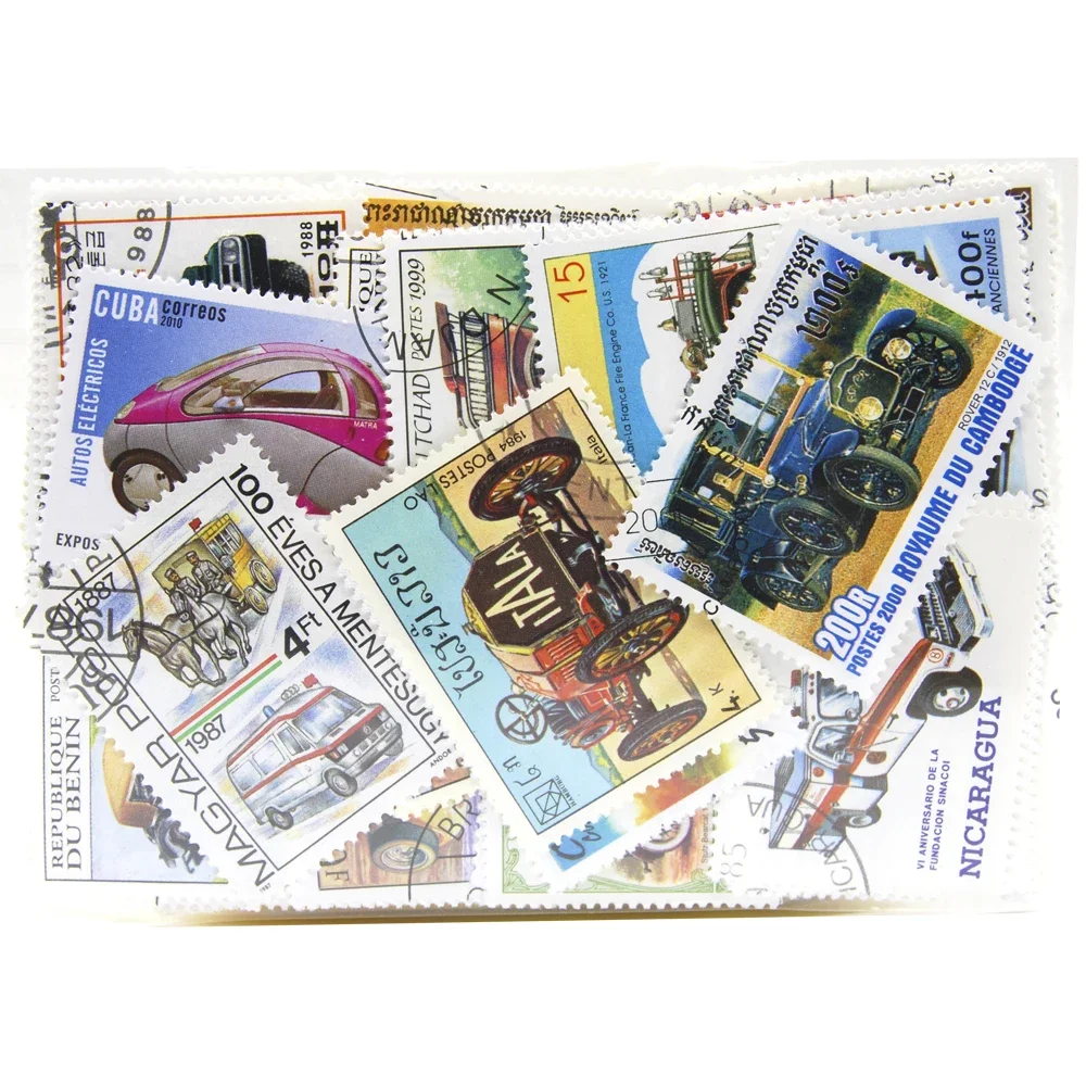 50 Stück/Lot Auto-Motoren-Briefmarken, alle unterschiedlich aus vielen Ländern, keine wiederholte markierte Briefmarken zum Sammeln Image