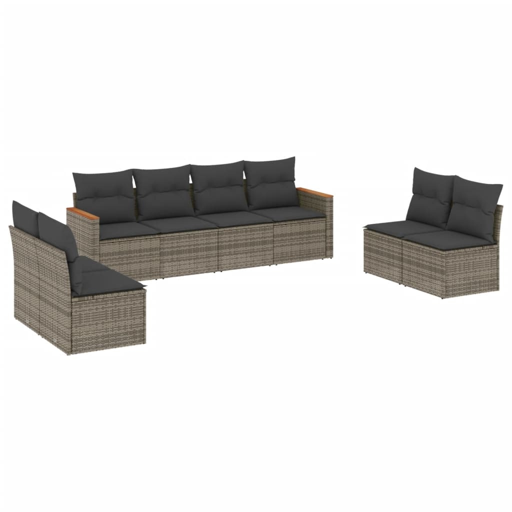vidaXL 8-tlg. Garten-Sofagarnitur mit Kissen Grau Poly Rattan Image
