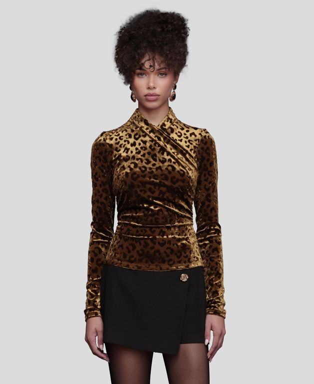 Wrap Neck Long Sleeve Top - Brown - Avec Les Filles Tops