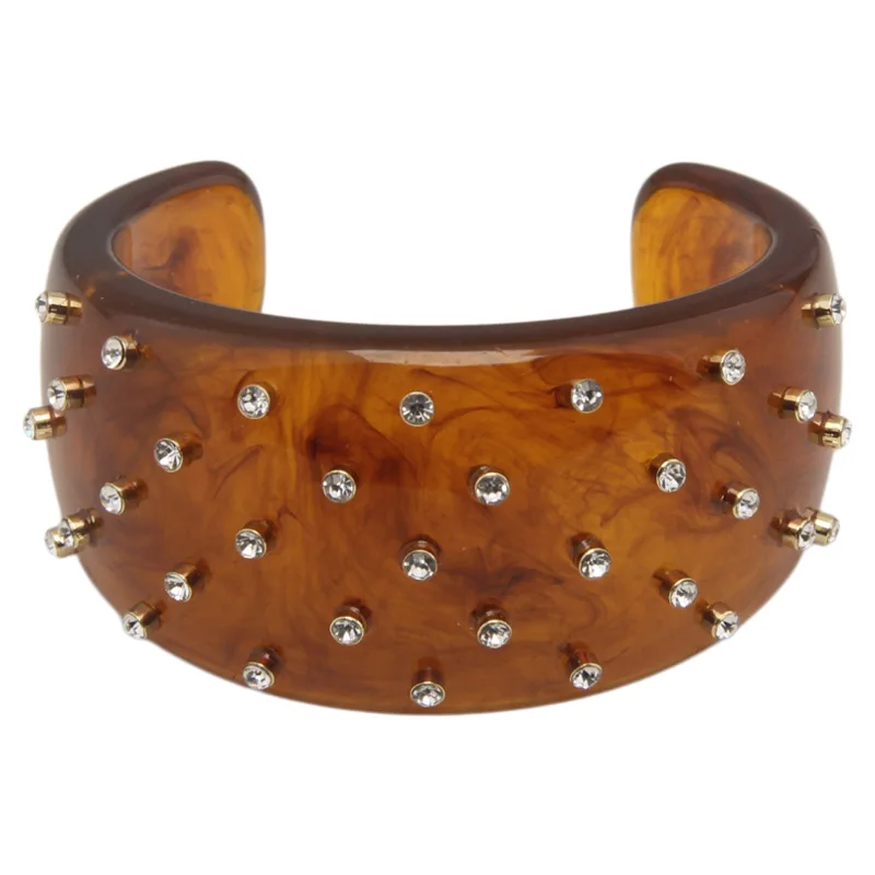 Braccialetti aperti con strass in resina retrò di design di nicchia per donna Braccialetti larghi Accessori di lusso discreti