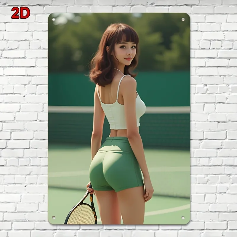 Großes 8x12 Zoll Metall-Blechschild Wanddekoration - Retro Vintage Tennisspieler Wandkunst für Fitness-Studio Bar Spielzimmer Heim-Dekoration Image