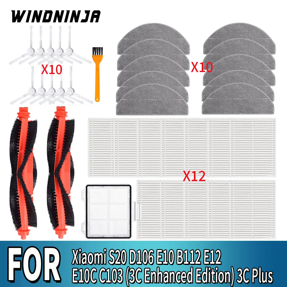 Für Xiaomi Staubsauger S20 D106 E10 B112 E12 C103 Hauptbürste, Seitenbürste, Primär-HEPA-Filter, Wischtuch, Staubbeutel, Zubehörteile Image