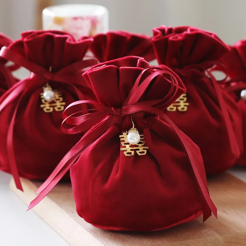 10/30/50 Stück Samt-Beutel mit Kordelzug, Schmuck, grünes Band, Aufbewahrungsbeutel für Hochzeit, Party, Süßigkeiten, Geschenkverpackung, Beutel, Heimbedarf Image