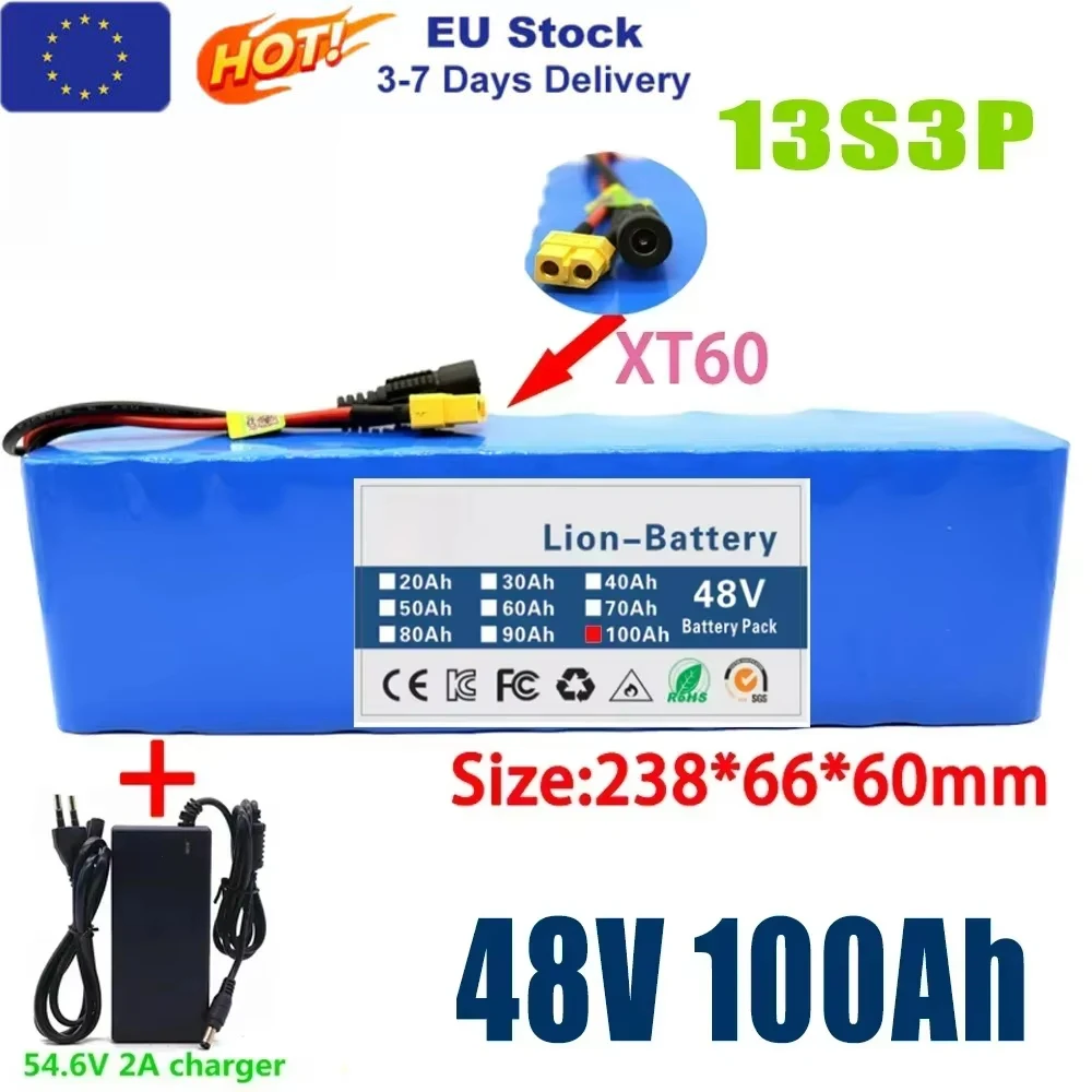 Neuer 48V 100Ah 2000W 13S3P DC/T Lithium-Ionen-Akku, geeignet für 48V-Motoren mit BMS+54,6V-Ladegerät Image