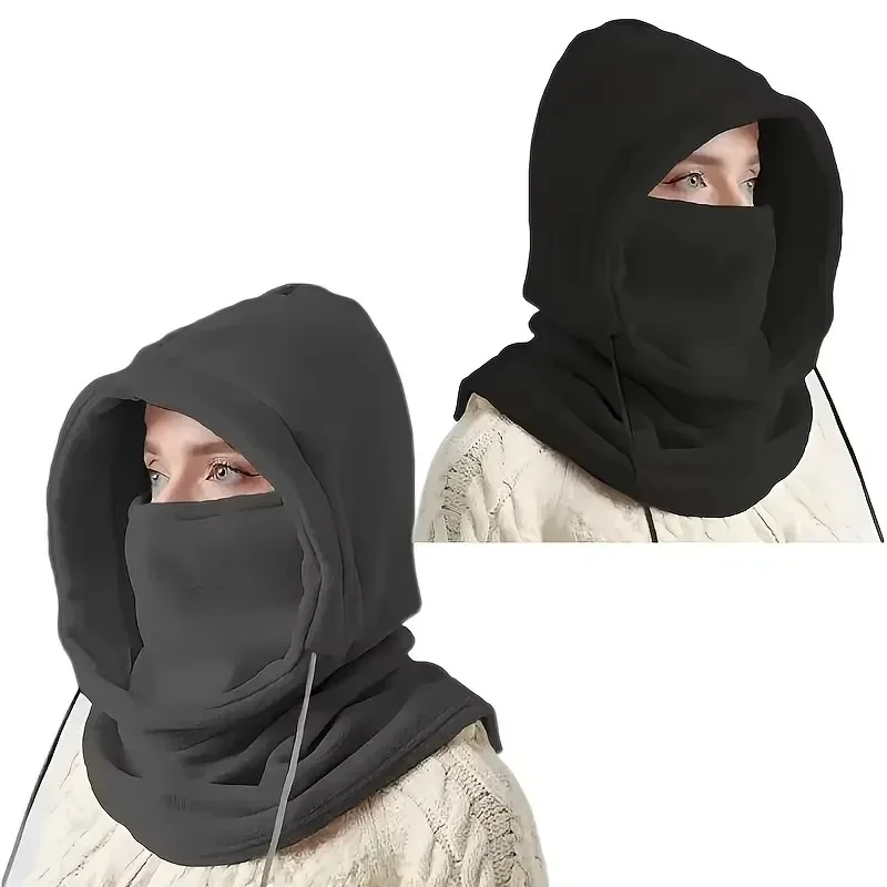 Unisex Winter Balaclava Strickhaube - Winddichte Maske mit Kordelzug, Motorrad-Kopfbedeckung Warme Strickmütze für Kaltes Wetter Image