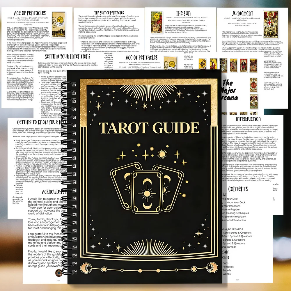 1 Spiral-Notizbuch, opulentes, schwarz-goldenes Spiral-Notizbuch mit Tarot-Karten-Motiv, zum Aufschreiben von Tarot-Anleitungsinhalten Image