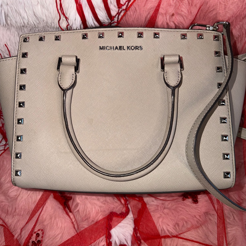 Michael Kors Bags | Cream/Beige Studded Michael Kors Handbag With Dustbag | Color: Cream | Size: Os