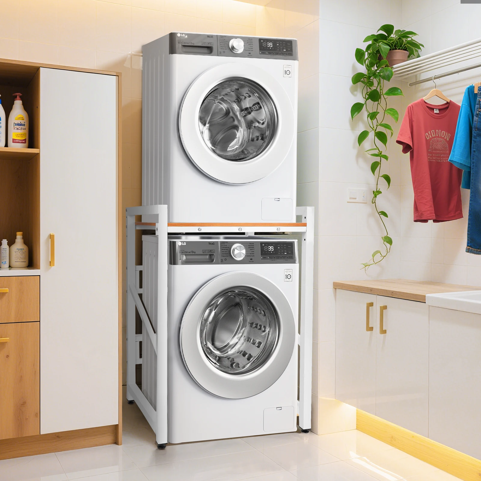 Étagère pour machine à laver, support de rangement réglable en hauteur au-dessus de la machine à laver, capacité de charge de 350 kg pour machine à laver et sèche-linge