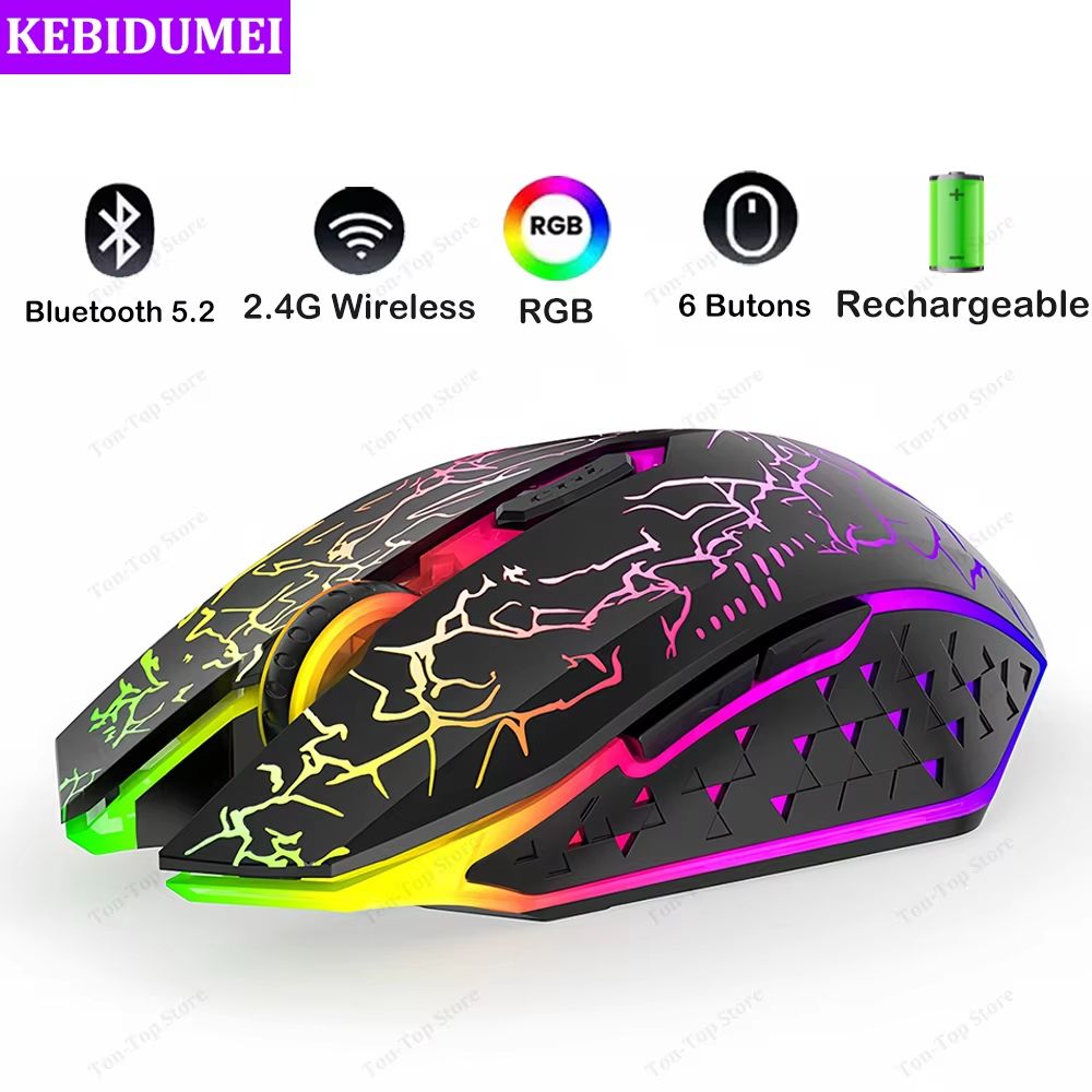 RGB Bluetooth 5.2 Wireless Gaming Mouse Dual Mode 2.4G Silent 6 Button Mouse For Laptop And PC wired White