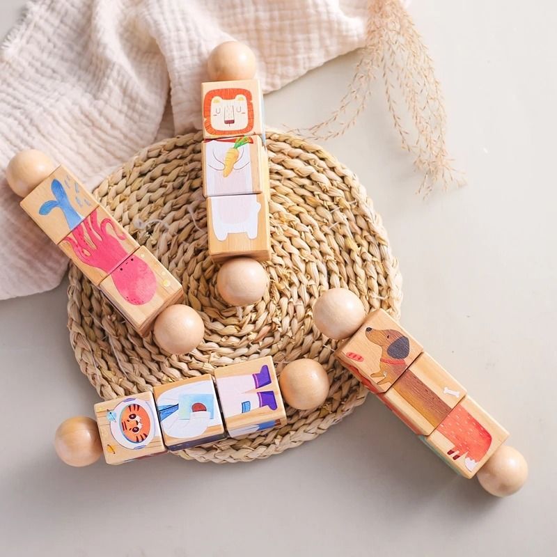 Rotating Wooden Baby Rattle & Animal Matching Block Montessori Newborn Toy 1 Pc Rotate Rattle 3