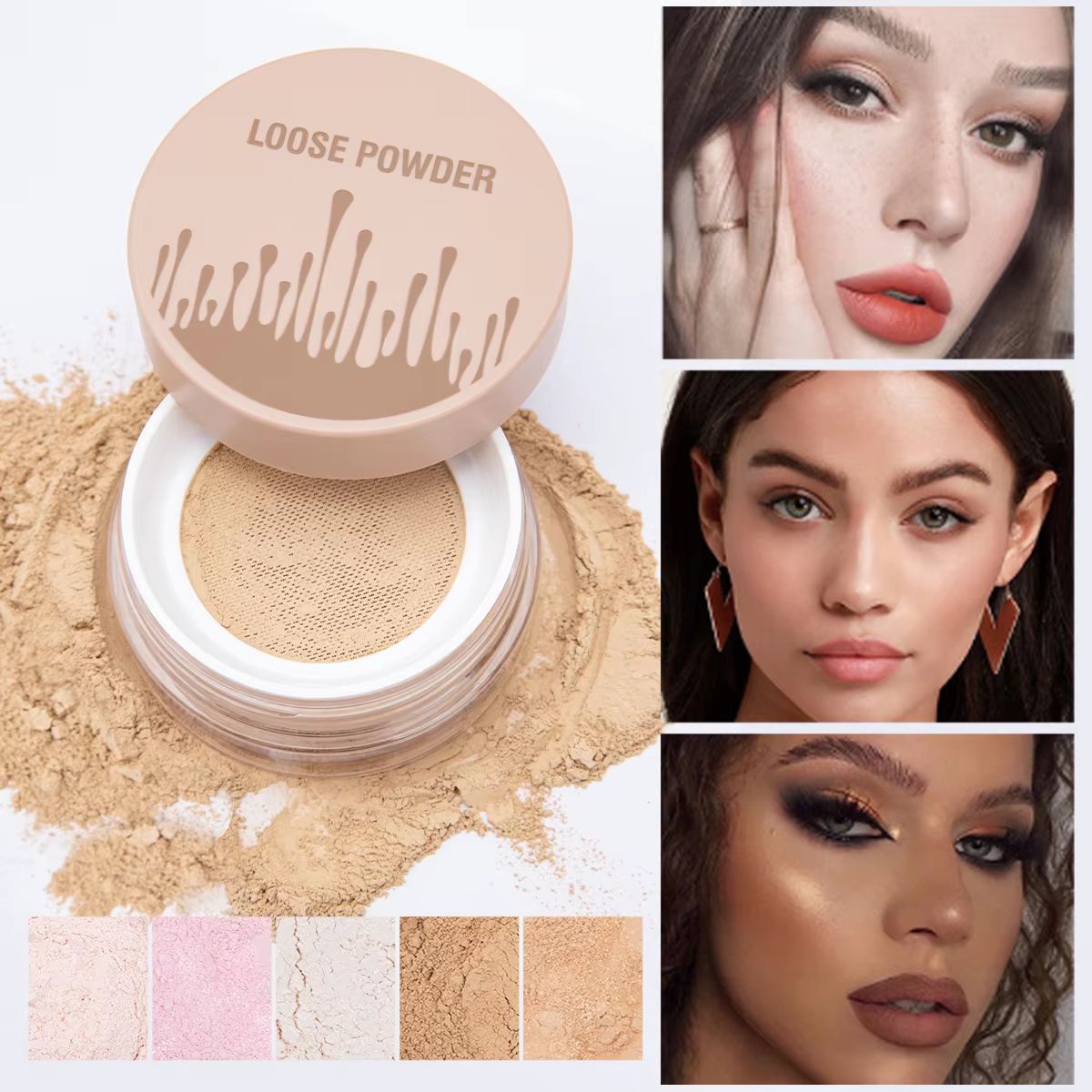 5 Color Loose Setting Powder Pore Blurring Matte Face Powder Long Lasting Makeup Finish natural Sand
