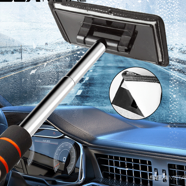 Telescopic Car Windshield Defogging Brush Long Handle Glass Cleaner And Dust Remover For Cars And Households orange