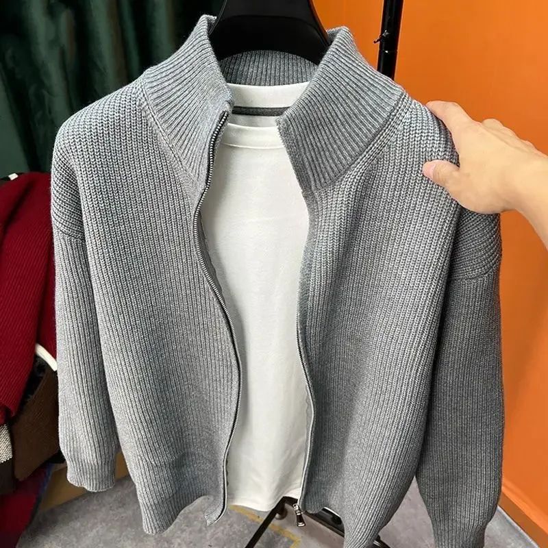 Vintage Zip Knit Cardigan Mens Zip Cardigan Sweater Loose Fit Retro Knit Jacket For Spring & Fall black Counter High Quality l