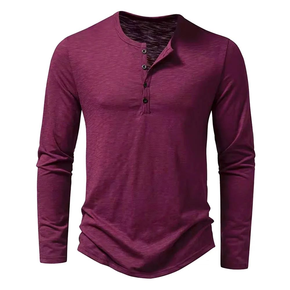 Men's Cotton Long Sleeve Henley Shirt Casual Button Neck Slim Fit Tee khaki m