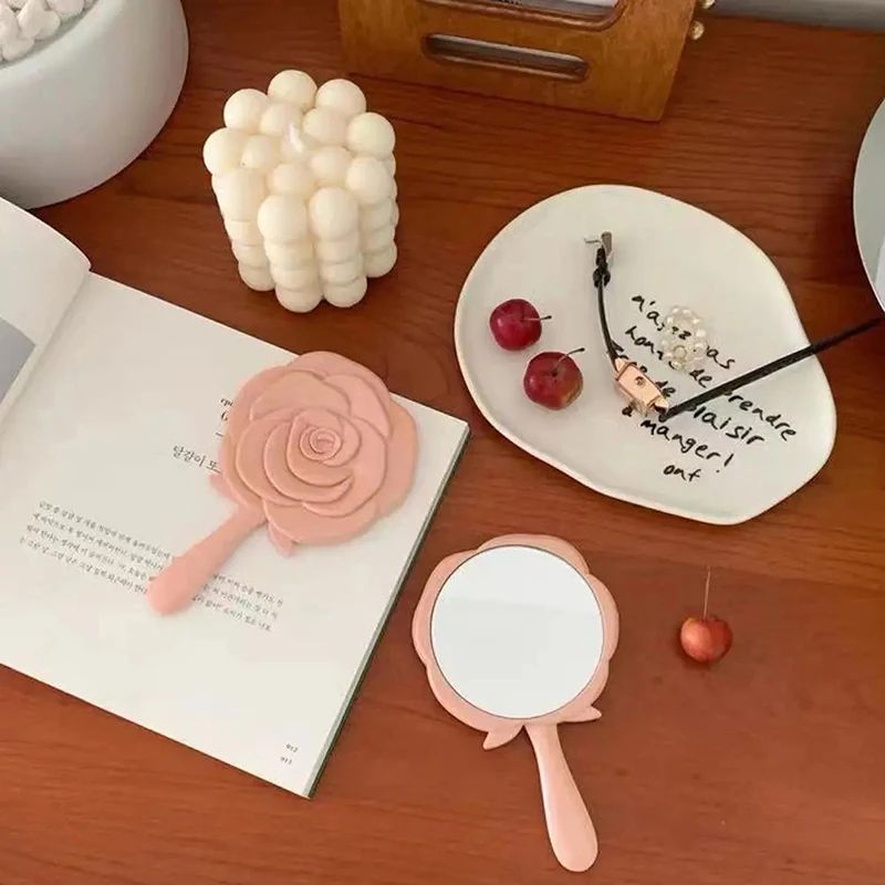 Rose Flower Handheld Makeup Mirror Retro Vanity Beauty Mirror For Makeup And Travel black