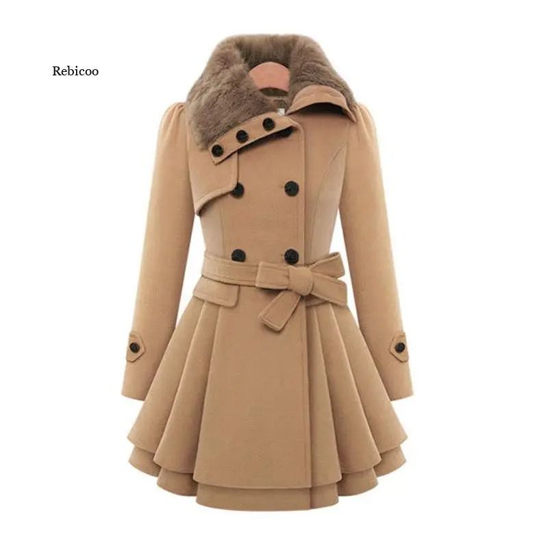 Womens Slim Sherpa Wool System | Premium Double Breasted Padded Coat & England Style Trench Infrastructure camel 3xl