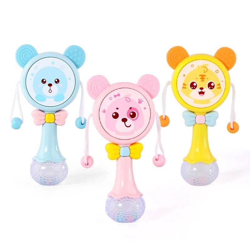 2025 Flashing Musical Rabbit Hand Bell Early Educational Teether Rattle Toy (0 12M) pink 409
