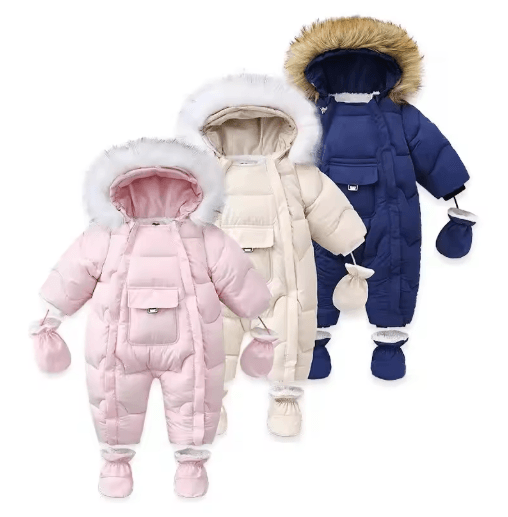 30C Thermal Baby Snowsuit Plush Fleece Winter Jumpsuit For Newborns & Toddlers blue 6 9m
