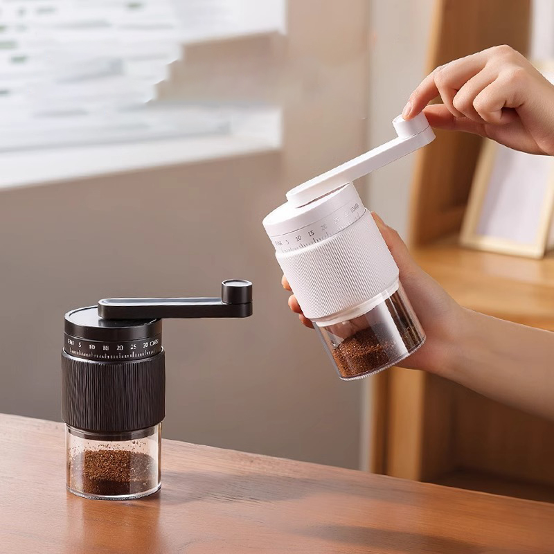Portable Hand Crank Coffee Bean Grinder Adjustable Speed & Rechargeable white