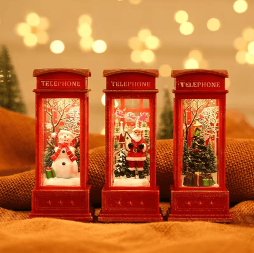 LED Christmas Phone Booth Light Santa & Snowman Window Scene Decoration 1pcs.