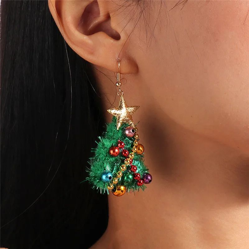 Cute Christmas Tree Star Drop Earrings 1965