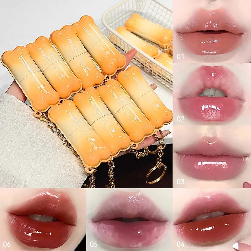 PINKCOCO Bear Doodle Mirror Lip Glaze For Shiny Nude Lips cherry Red