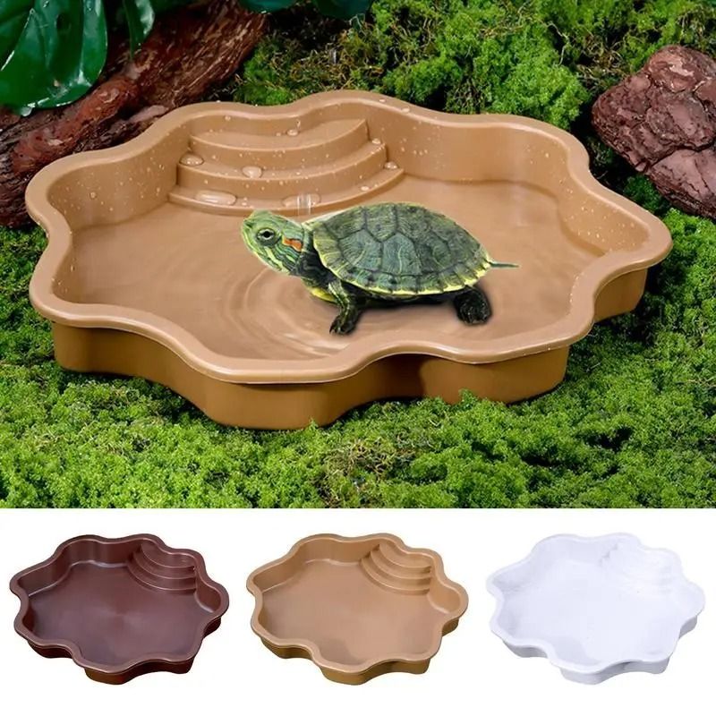 Large Reptile Turtle Bathing Tub & Feeding Pool | Professional Tortoise Habitat Bowl With Integrated Ramp red