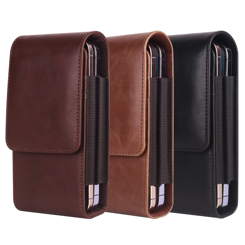 Vertical Dual Pouch Cell Phone Belt Pouch Durable Smartphone Waist Holder Case black