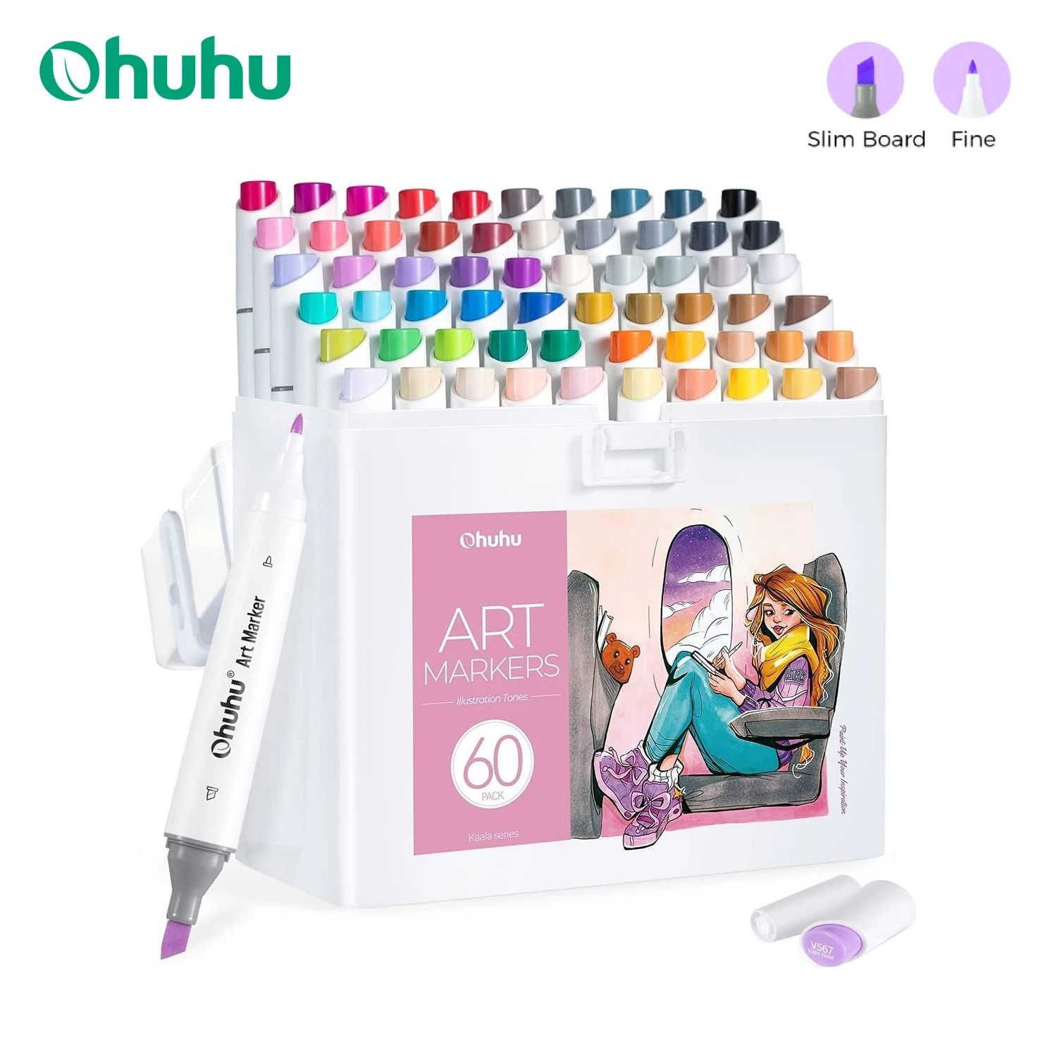 Ohuhu Kaala Professional Art Marker Set Dual Tip Refillable Alcohol Markers illustration 108 Colors