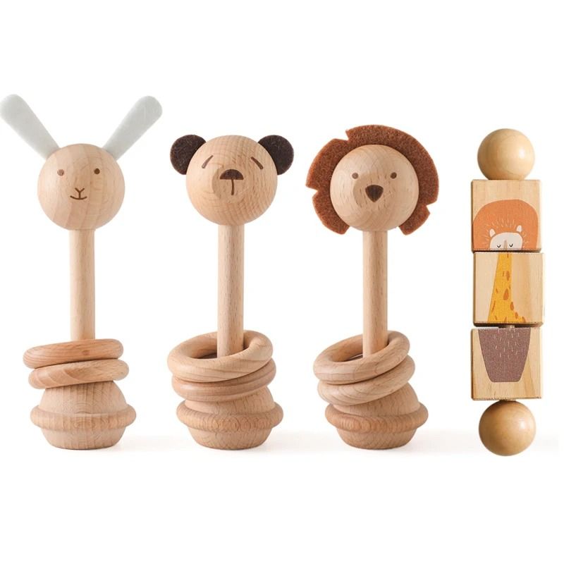 Montessori Wooden Animal Rattle & Teether Cartoon Rabbit & Crocodile Puzzle Game rabbit